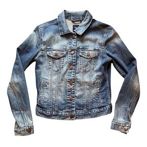 GAP Denim Jacket XS | Classic Blue Button-Up Jean Jacket Fitted Stretch Trucker